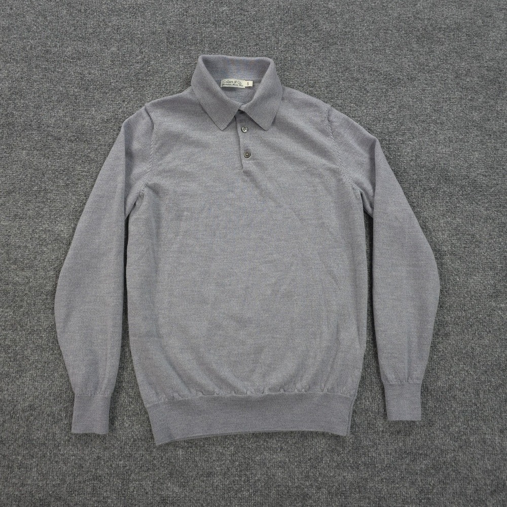 Collars & Co Sweater Mens Small Gray Australian Merino Wool Polo Collar Pullover